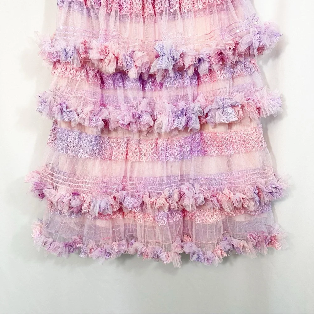 Ryan Lo Ruffle Lace Tiered Tulle Pastel Designer Skirt - Picture 3 of 8